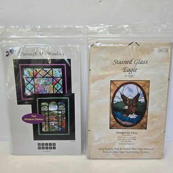 Patch Works Through My Window Designs by Edna Stained Glass Eagle Quilt Patterns - Picture 1 of 5